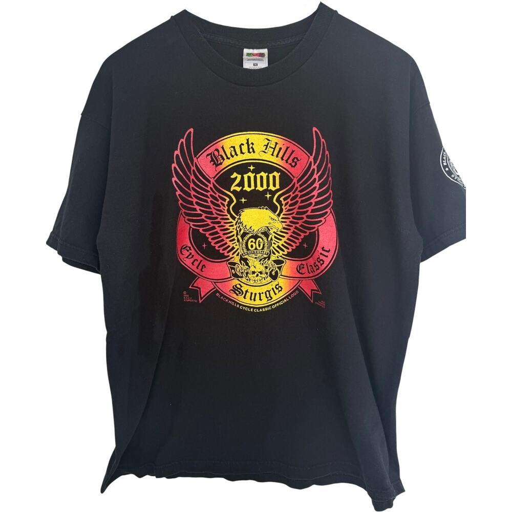 Vintage Sturgis 2000 Black Hills Cycle Classic T Shirt Mens XL Black Eagle Biker